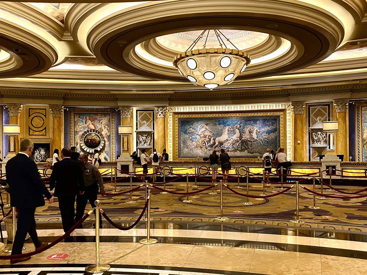 The front desk at Caesars is open and ready for business on Thursday, June 4, 2020. (L.E. Basko ...
