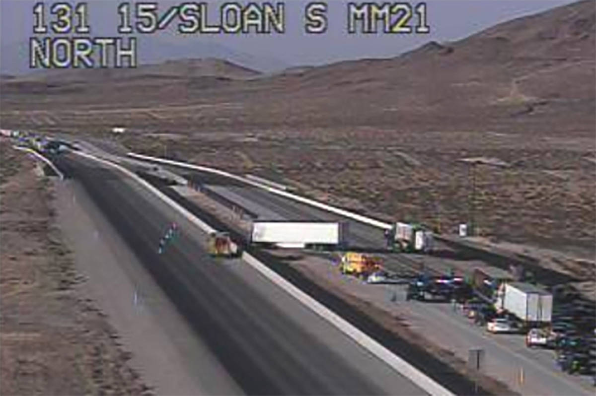 Interstate 15 was closed in both directions south of Las Vegas on Thursday, June 4, 2020, after ...