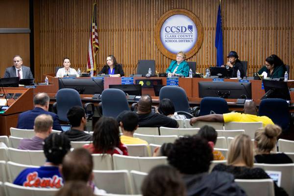 A Clark County School District Board of Trustees meeting addressed COVID-19 concerns, including ...