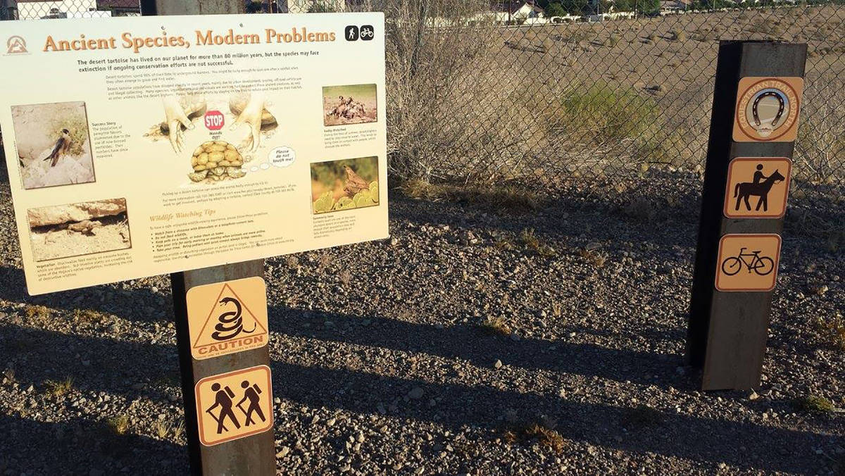 This sign near Equestrian Park reminds riders and walkers that the desert tortoise is under pro ...