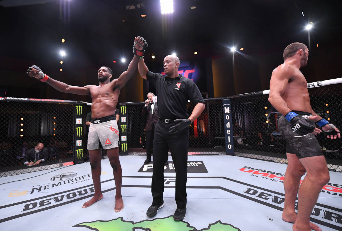 LAS VEGAS, NEVADA - JUNE 06: Neil Magny celebrates after his victory over Anthony Rocco Martin ...