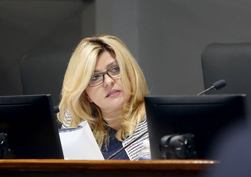 Las Vegas Councilwoman Michele Fiore asks questions at the Las Vegas Convention and Visitors Au ...