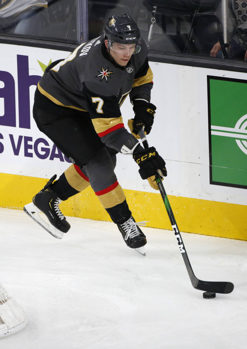 Vegas Golden Knights left wing Valentin Zykov (7) is seen during the second period of an NHL ho ...