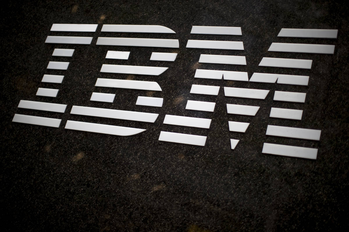 FILE- In this April 26, 2017, file photo, the IBM logo is displayed on the IBM building in Midt ...