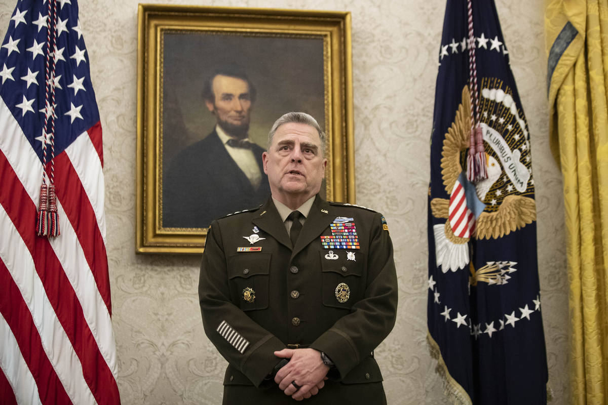 FILE - In this May 15, 2020 file photo, Joint Chiefs Chairman Gen. Mark Milley speaks during th ...