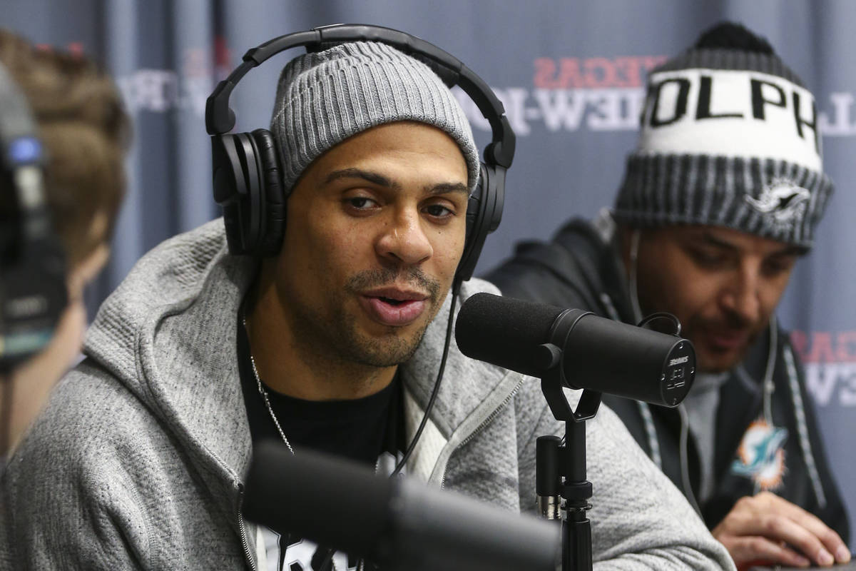 Golden Knights forward Ryan Reaves is interviewed for a Review-Journal podcast at City National ...