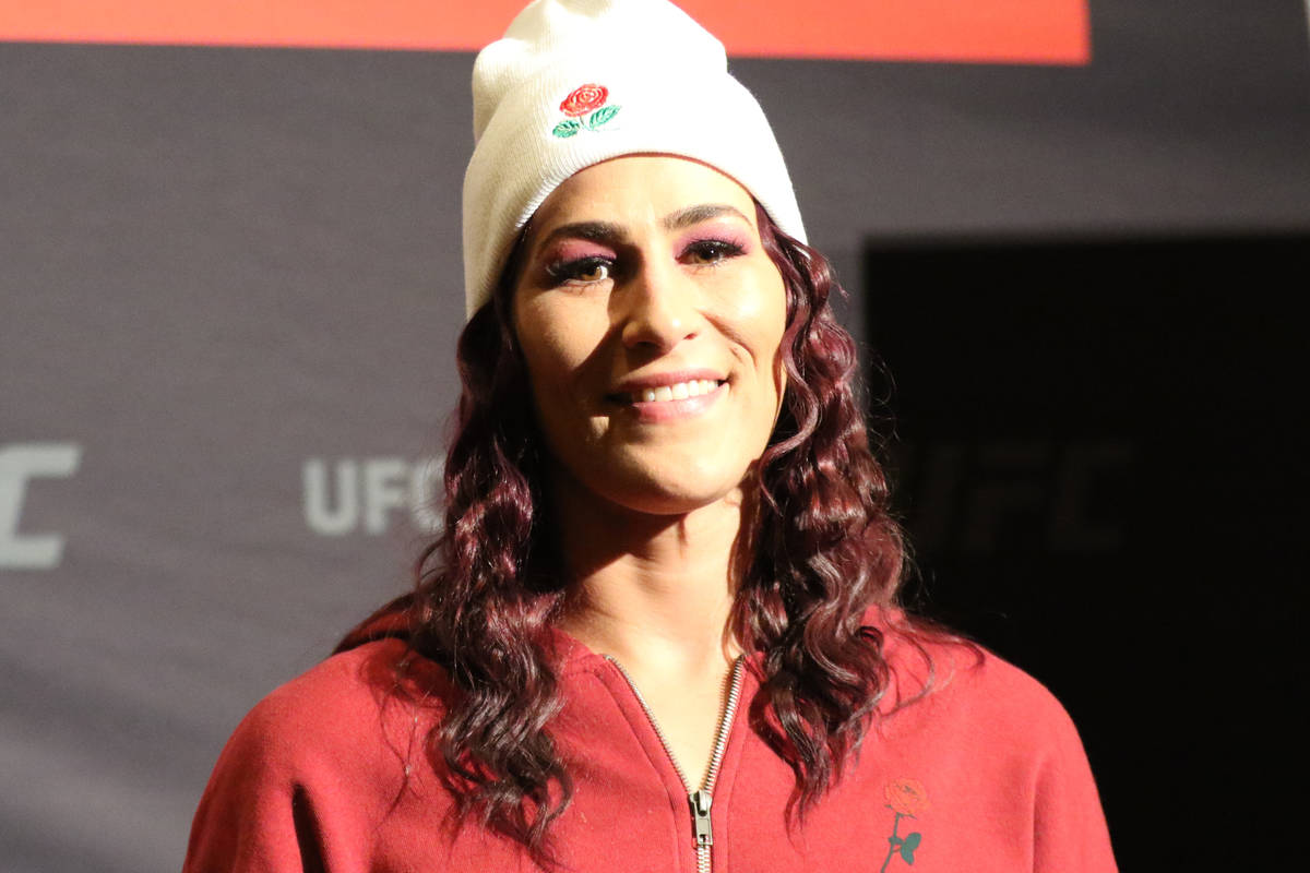 UFC women's flyweight Jessica Eye poses for a photo during a UFC 245 media event at the Red Roc ...