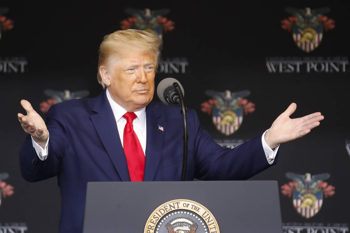 President Donald Trump speaks to United States Military Academy graduating cadets during commen ...