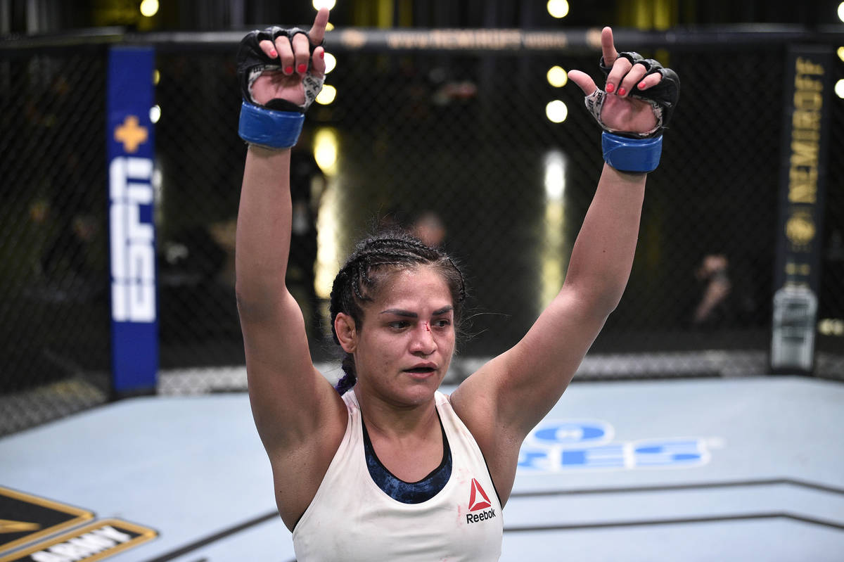 LAS VEGAS, NEVADA - JUNE 13: Cynthia Calvillo after the conclusion of her flyweight fight again ...