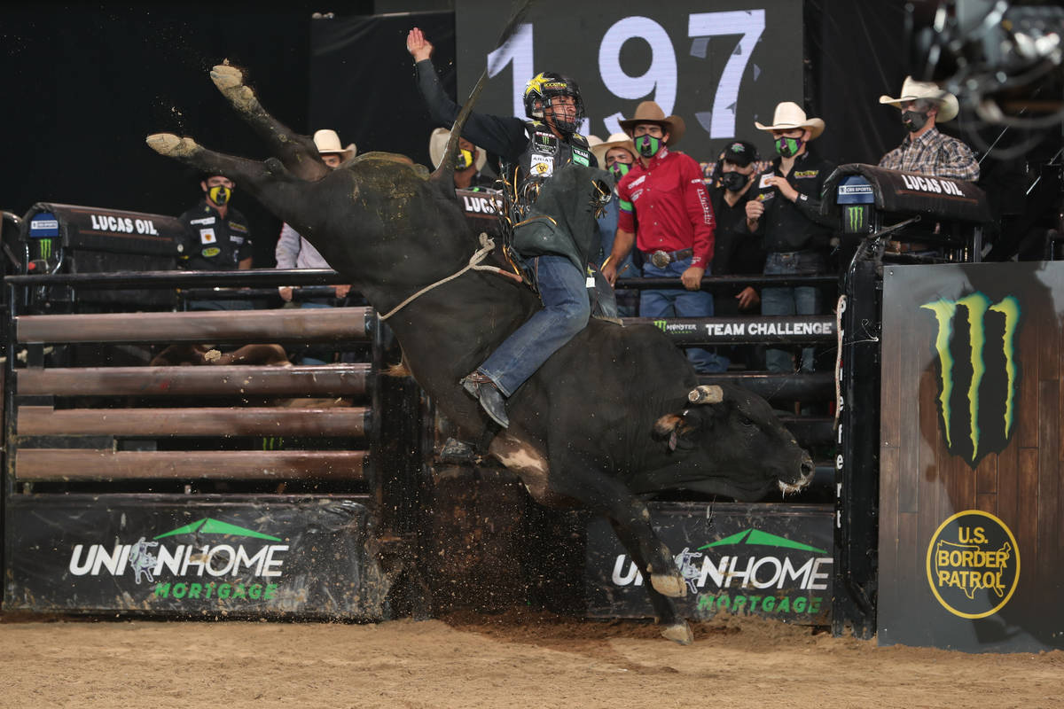 Luciano de Castro competes for Team Union Home Mortgage on Sunday in the Professional Bull Ride ...