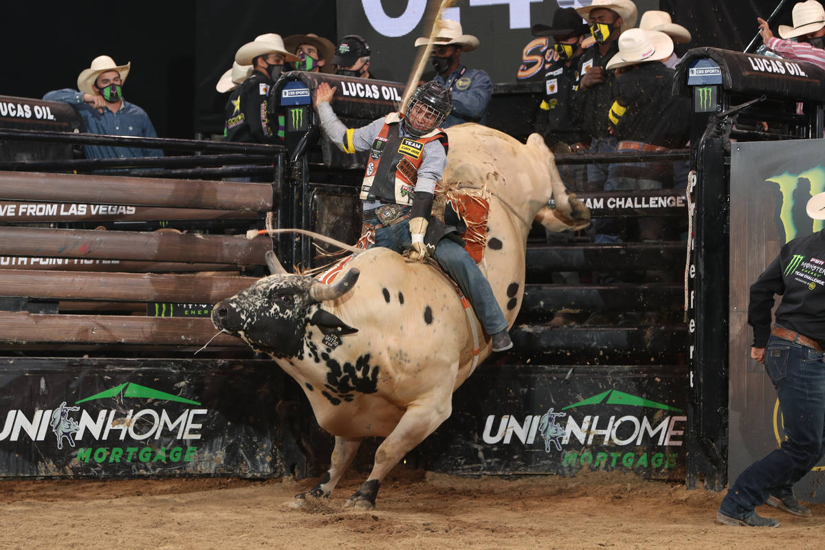 Mauricio Moreira competes in Sunday's Professional Bull Riders Monster Energy Team Challenge at ...
