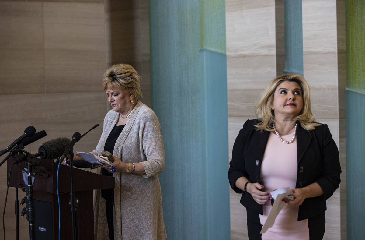 Las Vegas Mayor Carolyn Goodman speaks after Las Vegas City Councilwoman Michele Fiore announce ...