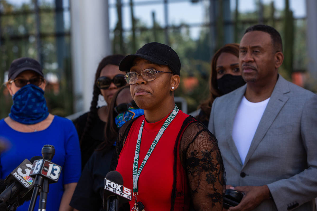 Jameelah Lewis attends an NAACP protest in front of Las Vegas City Hall on Wednesday, June 17, ...