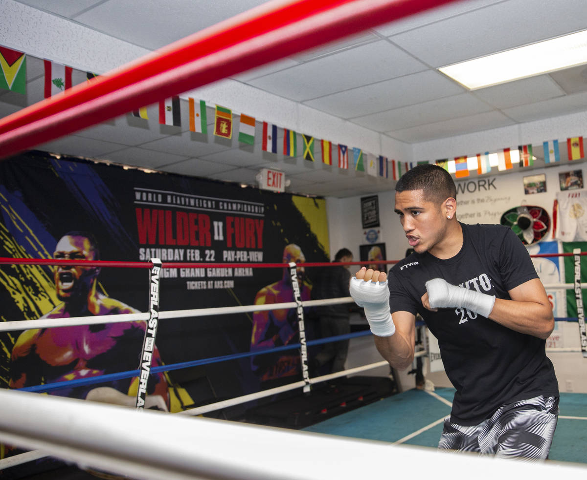 Gabe Flores Jr. works out at Capetillo & TM Boxing on Saturday, June 13, 2020, in Las Vegas ...