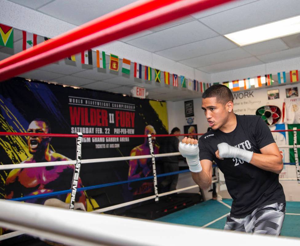 Gabe Flores Jr. works out at Capetillo & TM Boxing on Saturday, June 13, 2020, in Las Vegas ...