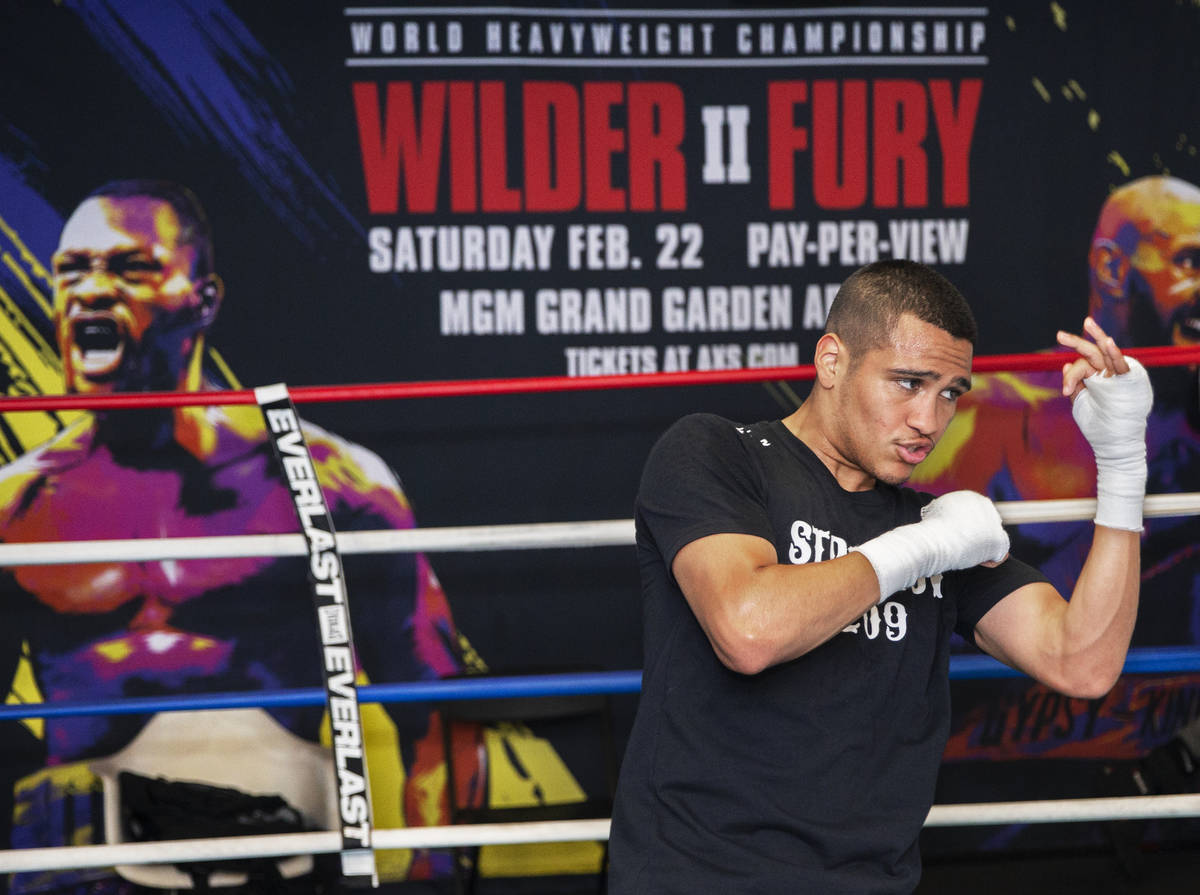 Gabe Flores Jr. works out at Capetillo & TM Boxing on Saturday, June 13, 2020, in Las Vegas ...