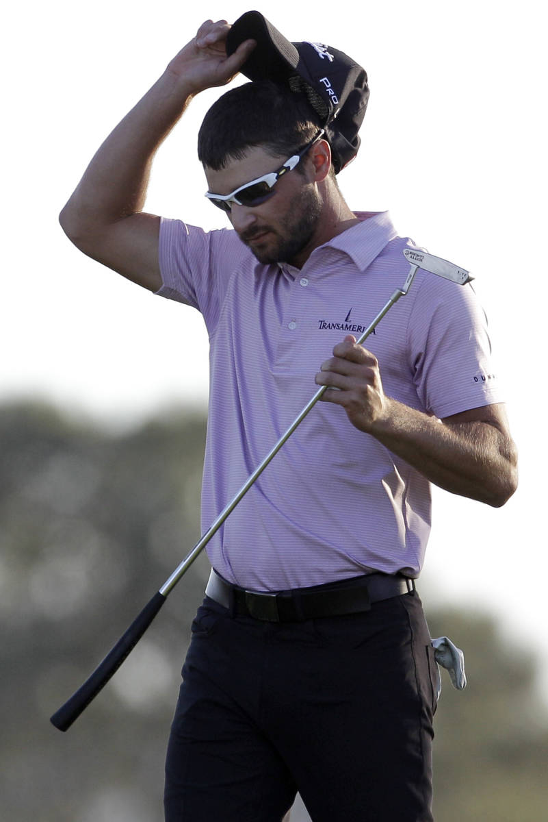 Kyle Stanley reacts after losing a playoff round to Brandt Snedeker during the Farmers Insuranc ...
