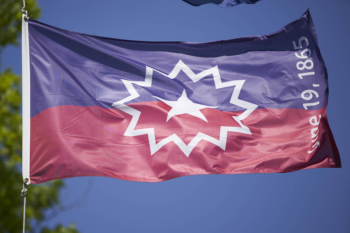 The Juneteenth flag commemorates the day that slavery ended in the U.S. (AP Photo/Nati Harnik)