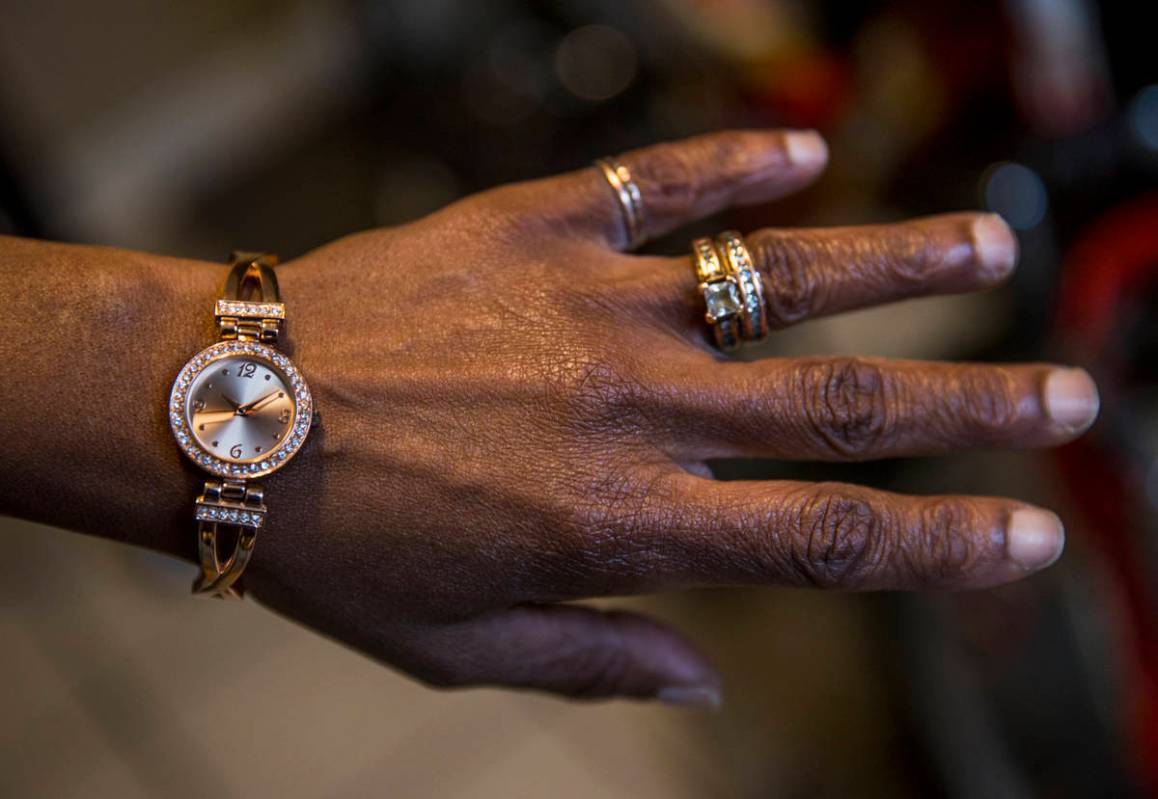 Helen Clark shows off a cherished watch on Friday, June 19, 2020, in Las Vegas. The watch was p ...
