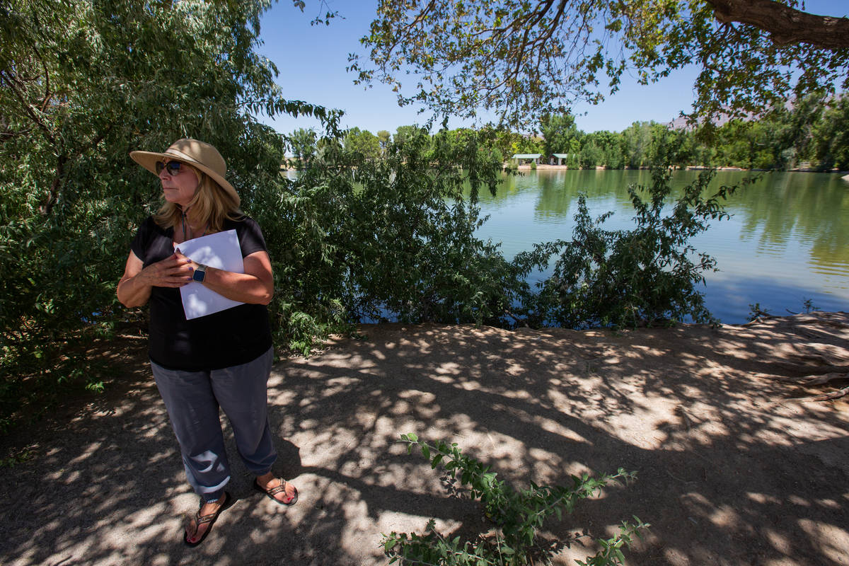 Karen Livingston, leader of the Save Floyd Lamb Park action group, stands in front of a lake in ...