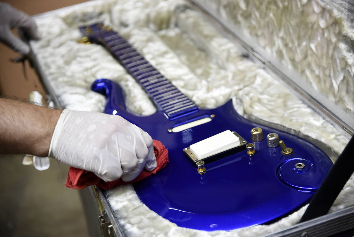 FILE - In this May 6, 2020 file photo, the “Blue Angel” Cloud 2 electric guitar c ...