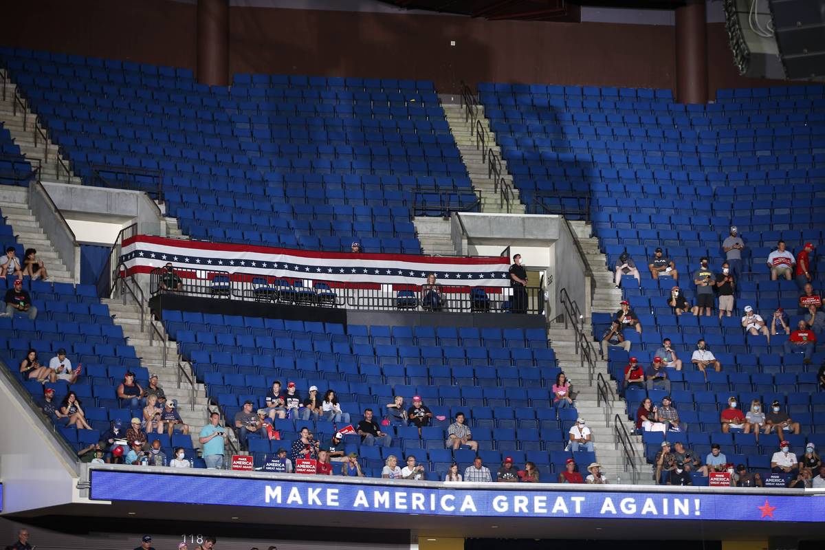 Empty seats are visible in the upper level at a campaign rally for President Donald Trump at BO ...