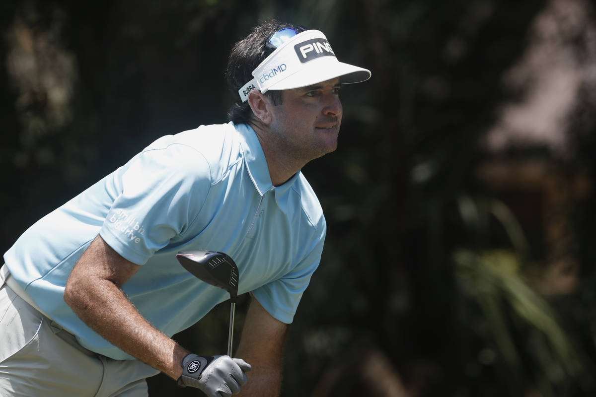Bubba Watson watches his shot from the 11th tee, during the second round of the RBC Heritage go ...