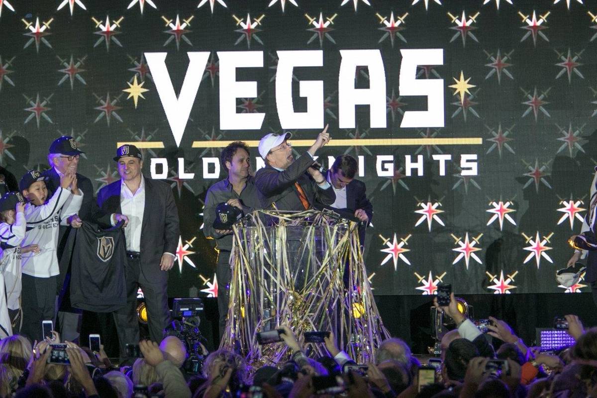The Vegas Golden Knights team name and logo unveiling Tuesday, Nov. 22, 2016, outside T-Mobile ...