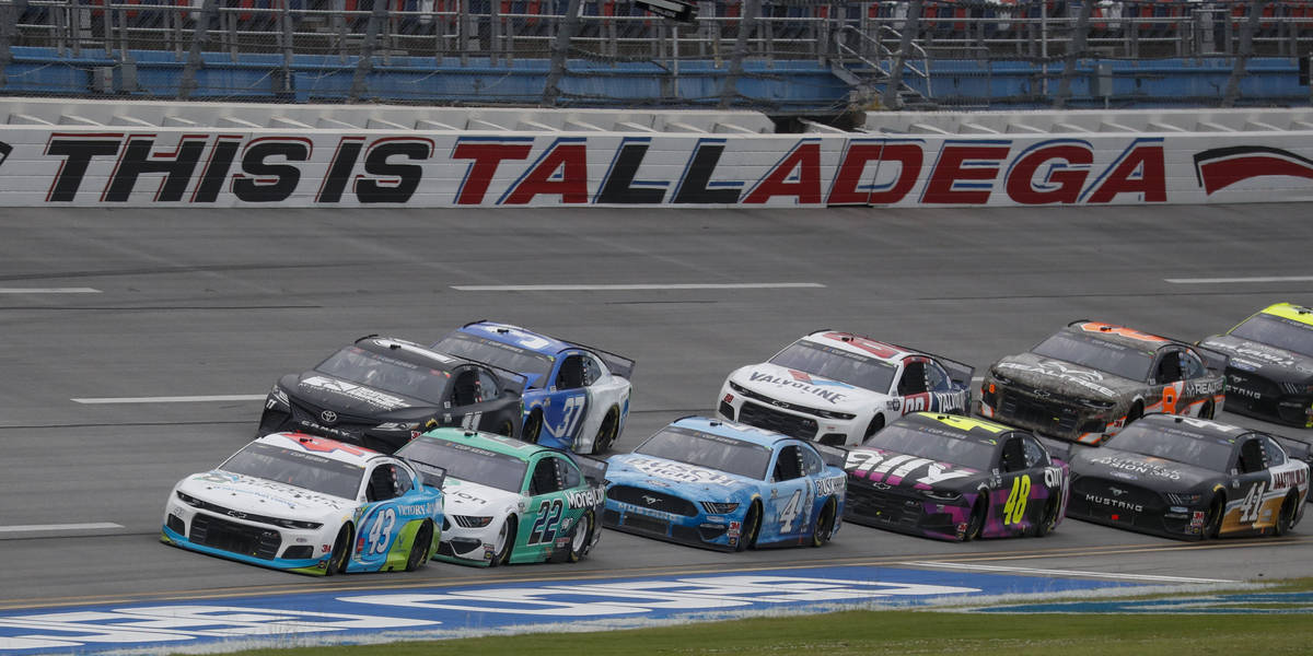 Monster Energy NASCAR Cup Series driver Bubba Wallace (43) leads the pack during a NASCAR Cup S ...