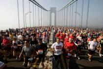This is a Nov. 6, 2005, file photo showing runners on the upper level of the Verrazano Bridge a ...