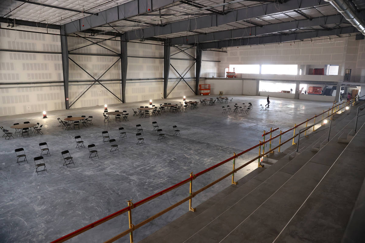 An ice rink inside the Henderson Silver Knights practice facility Lifeguard Arena in Henderson ...