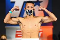 Orlando Gonzalez-Ruiz weighs in Wednesday for his featherweight fight against Luis Porozo on Th ...