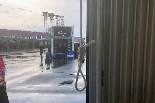 This photo provided by NASCAR shows the noose found in the garage stall of Black driver Bubba W ...