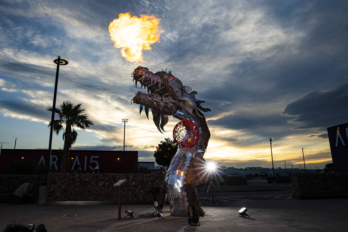 "El Scorcho" by Ivan McLean at Area 15's Art Island outdoor gallery in Las Vegas on T ...