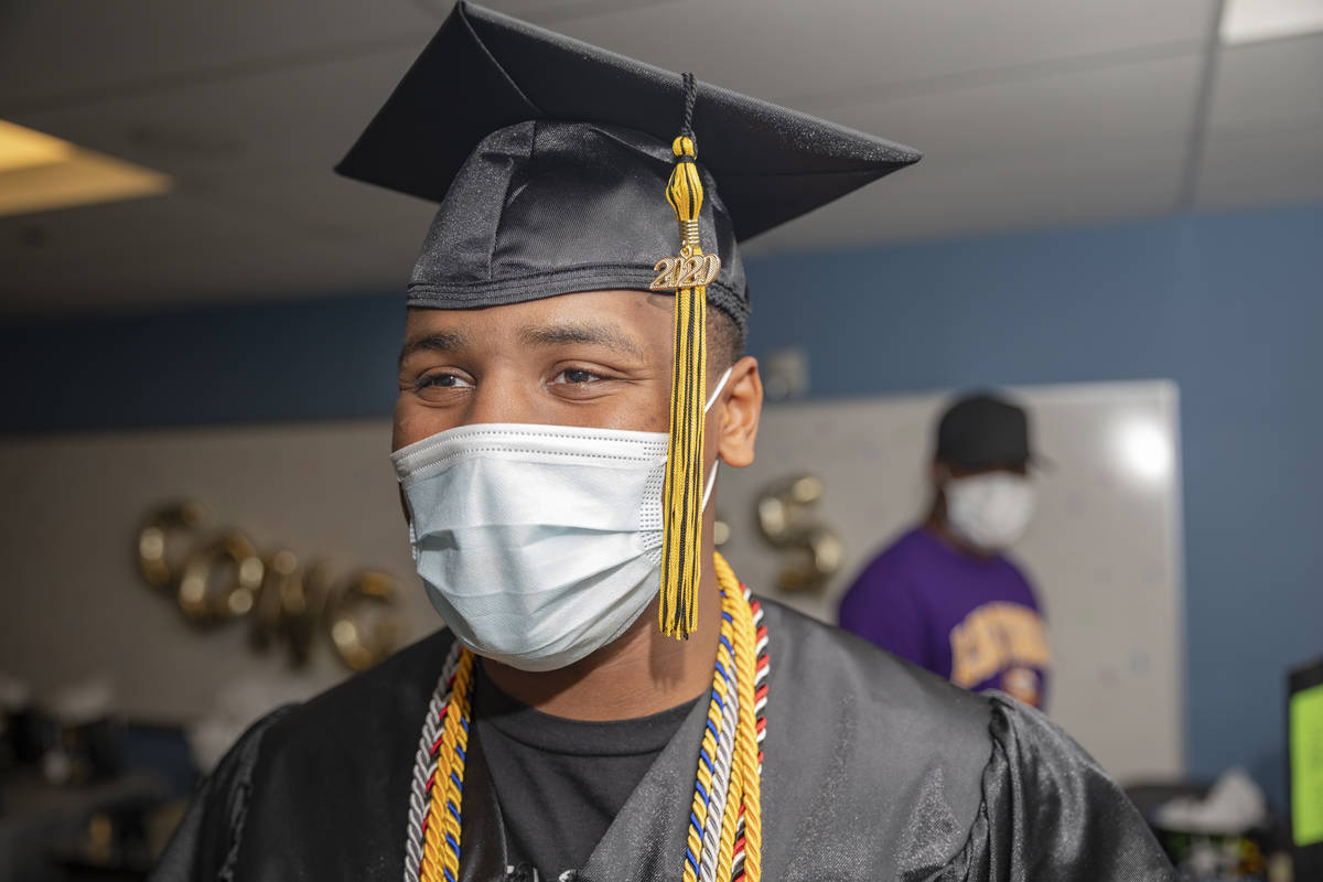 Jaden Hines, 18, a graduate of Nevada State High School, is seen during a graduation celebratio ...