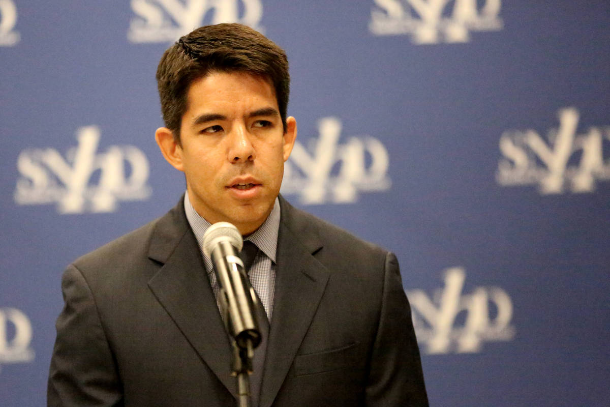 Southern Nevada Health District Medical Inspector, Vit Kraushaar, addresses the media about a p ...