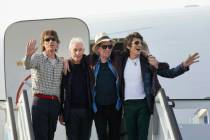 FILE - In this March 24, 2016 file photo, members of The Rolling Stones, from left, Mick Jagger ...