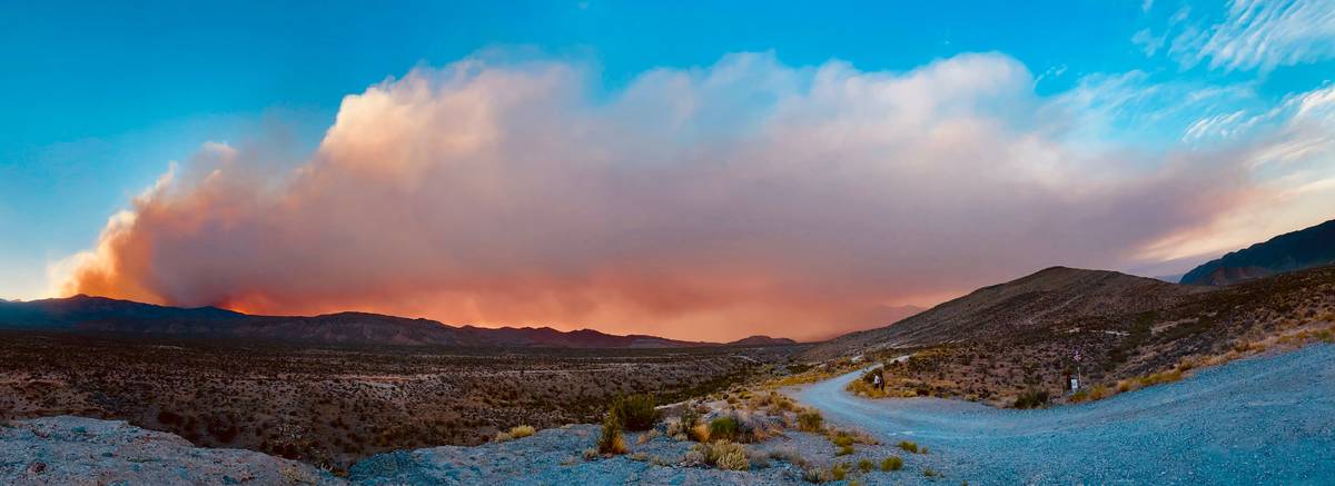 Smoke is seen from the ridge along Kyle Canyon Road, Sunday, June 28, 2020, in northwest Las Ve ...