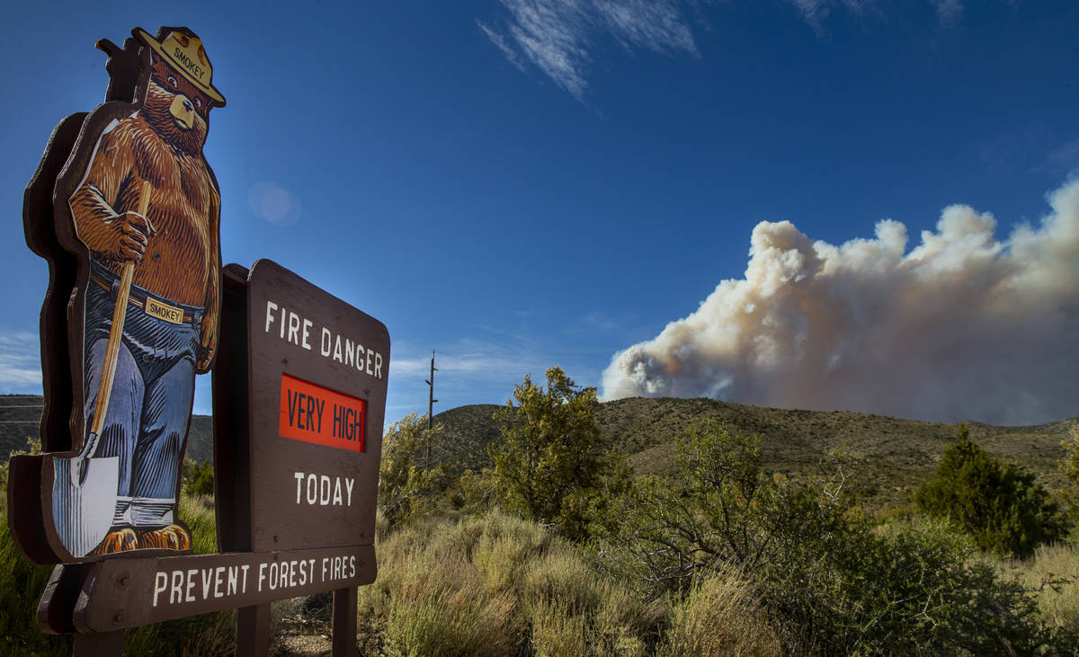 The fire danger remain high with Smokey the Bear off of Kyle Canyon Road during the Mahogany Fi ...