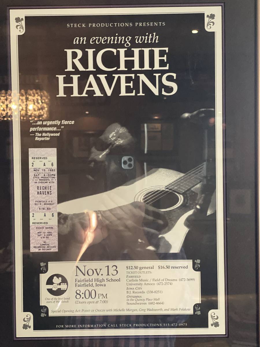 A poster for Adam Steck's first production, a Richie Havens show at the Fairfield (Iowa) High S ...
