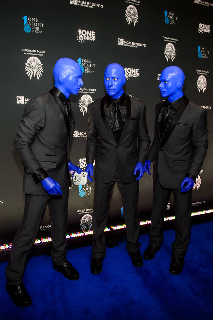 Members of Blue Man Group are shown at "One Night For One Drop" on Friday, March 2, 2018. (Bren ...