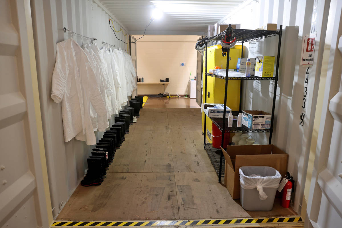 A container at the Battelle Critical Care Decontamination System site at the Army National Guar ...