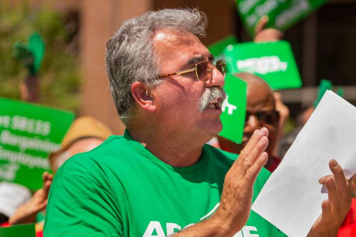 In this May 14, 2019, file photo, AFSCME Local 4041 President Harry Schiffman welcomes the crow ...