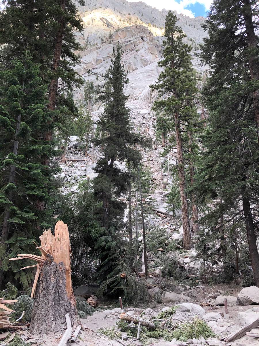 A 20 ft boulder descended 700 ft into a Whitney Portal campground during an earthquake in Owens ...
