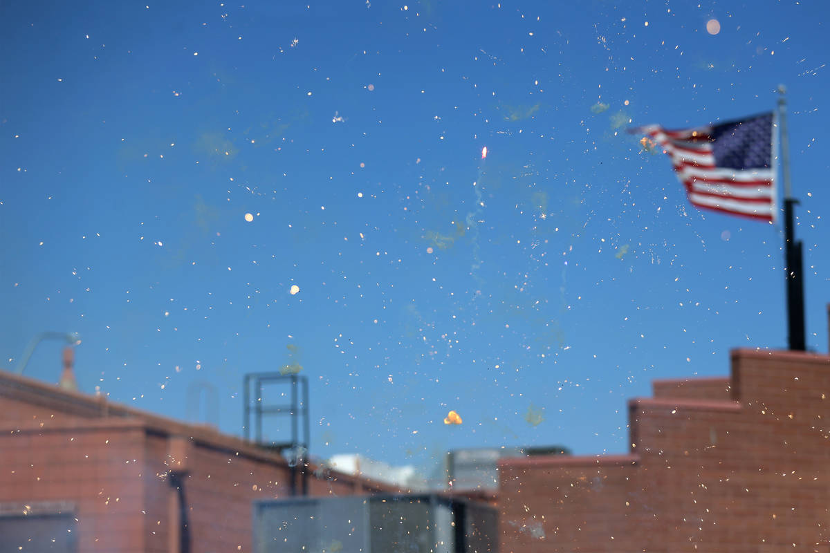 Legal fireworks are set off during a demonstration at the Las Vegas Fire Rescue Training Center ...