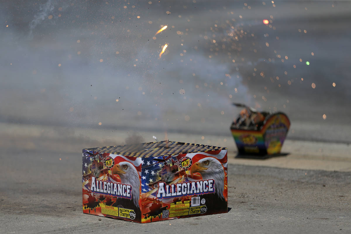 Legal fireworks are set off during a demonstration at the Las Vegas Fire Rescue Training Center ...