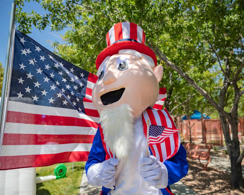 Uncle Sam is seen during a preview of the virtual Summerlin Council Patriotic Parade at Trails ...