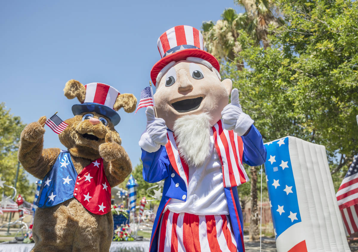 Summerlin Sam, left, and Uncle Sam are seen during a preview of the virtual Summerlin Council P ...