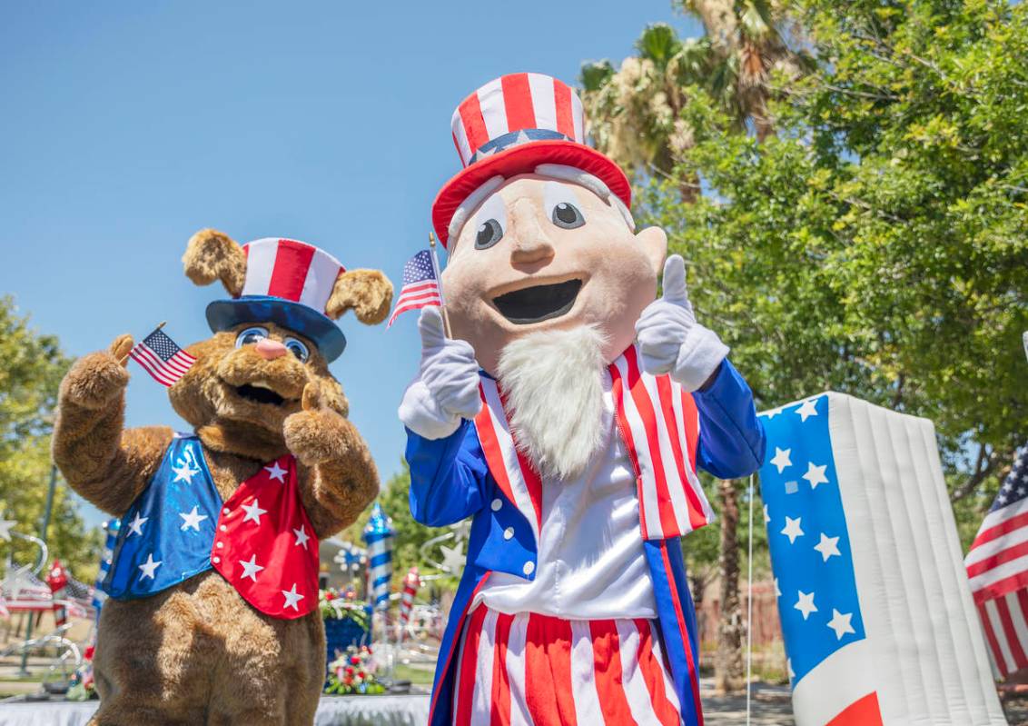 Summerlin Sam, left, and Uncle Sam are seen during a preview of the virtual Summerlin Council P ...