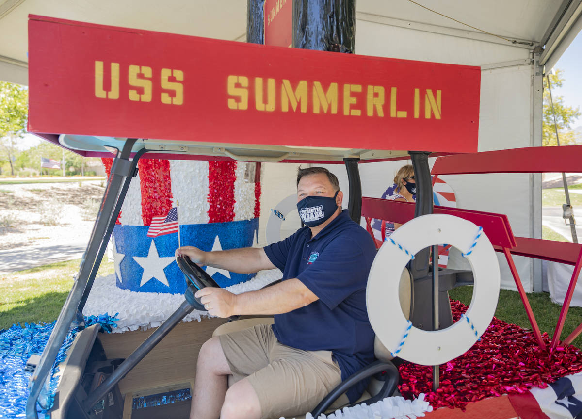 Summerlin Council member Tommy Porrello sits in a float during a preview of the virtual Summerl ...